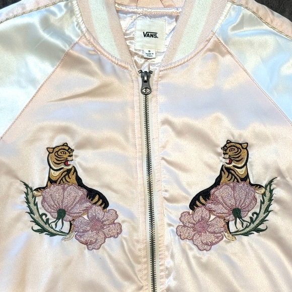 VTG Vans California Satin BomberJacket Tiger Floral Embroidery‎ Pink Womans SZ S - Picture 6 of 16